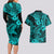 Hawaii Shark Couples Matching Long Sleeve Bodycon Dress and Hawaiian Shirt Polynesian Pattern Turquoise Version LT01 - Polynesian Pride