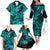 Hawaii Shark Family Matching Off Shoulder Long Sleeve Dress and Hawaiian Shirt Polynesian Pattern Turquoise Version LT01 - Polynesian Pride