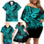 Hawaii Shark Family Matching Off Shoulder Short Dress and Hawaiian Shirt Polynesian Pattern Turquoise Version LT01 - Polynesian Pride