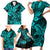 Hawaii Shark Family Matching Short Sleeve Bodycon Dress and Hawaiian Shirt Polynesian Pattern Turquoise Version LT01 - Polynesian Pride