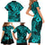 Hawaii Shark Family Matching Short Sleeve Bodycon Dress and Hawaiian Shirt Polynesian Pattern Turquoise Version LT01 - Polynesian Pride