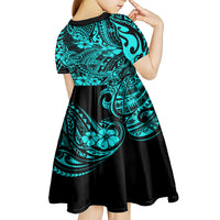 Hawaii Shark Kid Short Sleeve Dress Polynesian Pattern Turquoise Version LT01 - Polynesian Pride