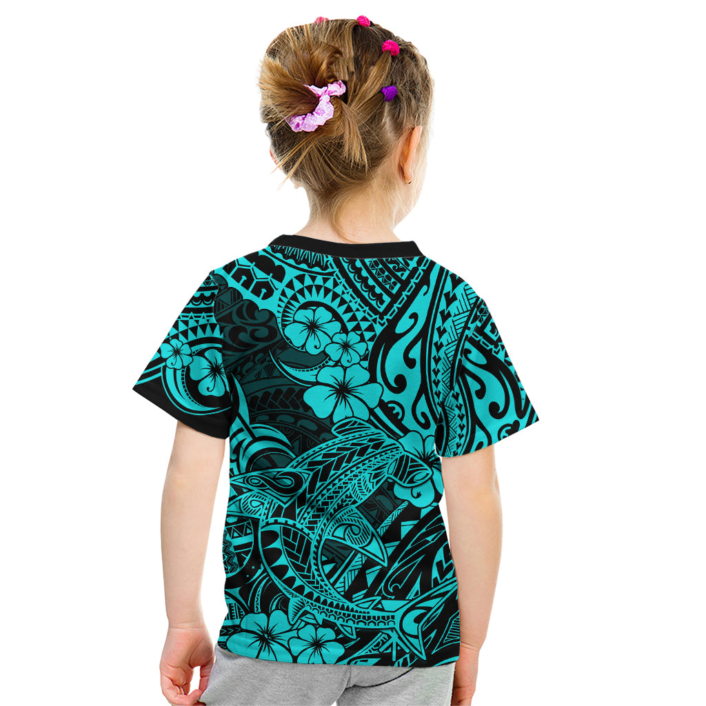 Hawaii Shark Kid T Shirt Polynesian Pattern Turquoise Version LT01 - Polynesian Pride