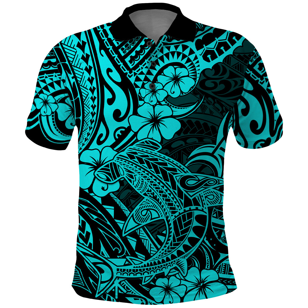 Hawaii Shark Polo Shirt Polynesian Pattern Turquoise Version LT01 Turquoise - Polynesian Pride