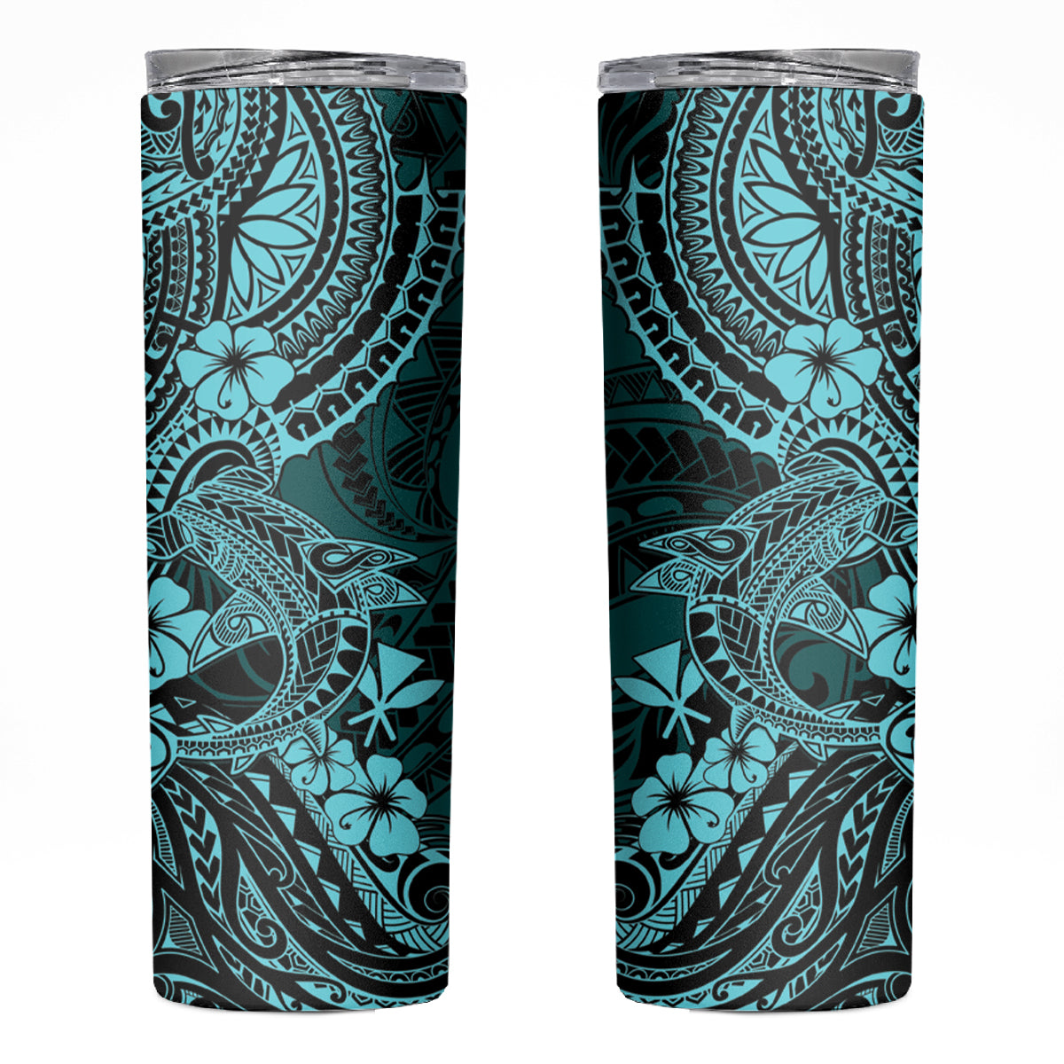 Hawaii Shark Skinny Tumbler Polynesian Pattern Turquoise Version