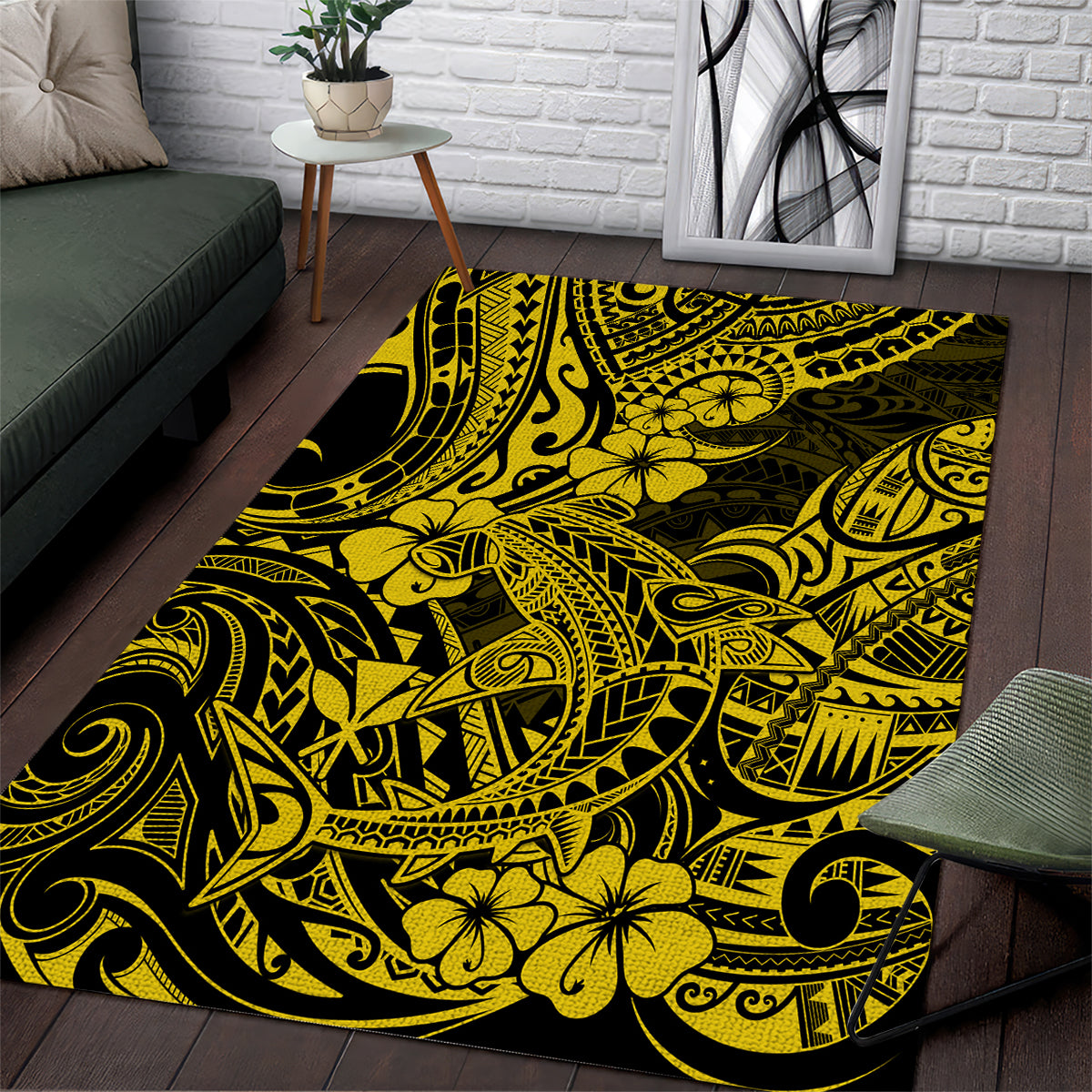 Hawaii Shark Area Rug Polynesian Pattern Yellow Version LT01 Yellow - Polynesian Pride