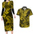 Hawaii Shark Couples Matching Long Sleeve Bodycon Dress and Hawaiian Shirt Polynesian Pattern Yellow Version LT01 Yellow - Polynesian Pride