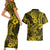 Hawaii Shark Couples Matching Short Sleeve Bodycon Dress and Hawaiian Shirt Polynesian Pattern Yellow Version LT01 - Polynesian Pride