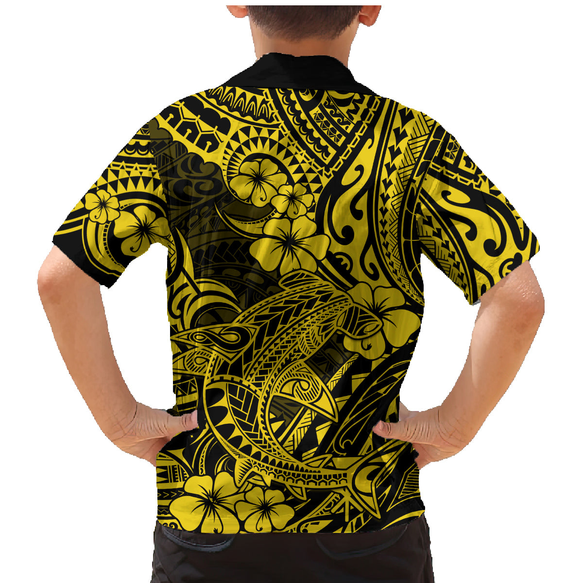 Hawaii Shark Family Matching Mermaid Dress and Hawaiian Shirt Polynesian Pattern Yellow Version LT01 - Polynesian Pride