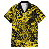 Hawaii Shark Family Matching Puletasi Dress and Hawaiian Shirt Polynesian Pattern Yellow Version LT01 Dad's Shirt - Short Sleeve Yellow - Polynesian Pride