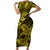 Hawaii Shark Family Matching Short Sleeve Bodycon Dress and Hawaiian Shirt Polynesian Pattern Yellow Version LT01 Mom's Dress Yellow - Polynesian Pride