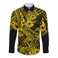 Hawaii Shark Long Sleeve Button Shirt Polynesian Pattern Yellow Version LT01 Unisex Yellow - Polynesian Pride