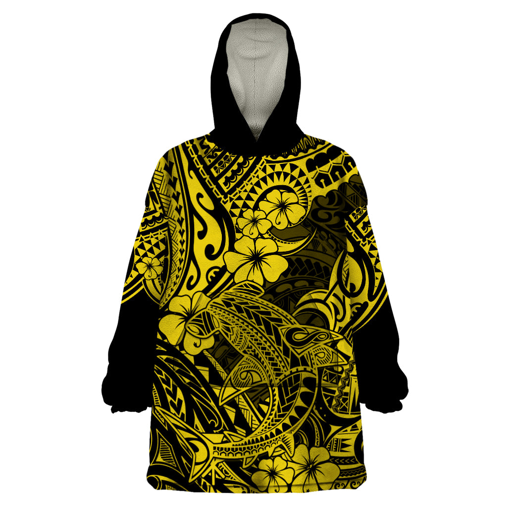 Hawaii Shark Wearable Blanket Hoodie Polynesian Pattern Yellow Version LT01 One Size Yellow - Polynesian Pride