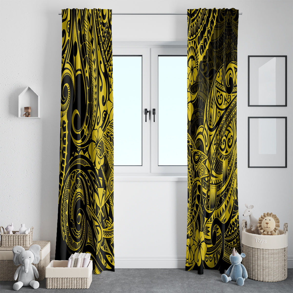 Hawaii Shark Window Curtain Polynesian Pattern Yellow Version LT01 - Polynesian Pride