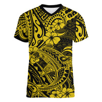 Hawaii Shark Women V Neck T Shirt Polynesian Pattern Yellow Version LT01 Female Yellow - Polynesian Pride