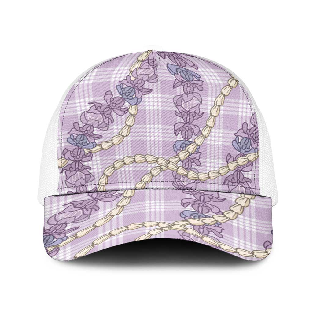 Pua Kalaunu Lei Baseball Net Cap Palaka Pattern LT01 One Size White Purple - Polynesian Pride