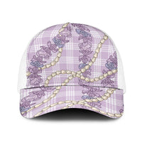 Pua Kalaunu Lei Baseball Net Cap Palaka Pattern LT01 One Size White Purple - Polynesian Pride