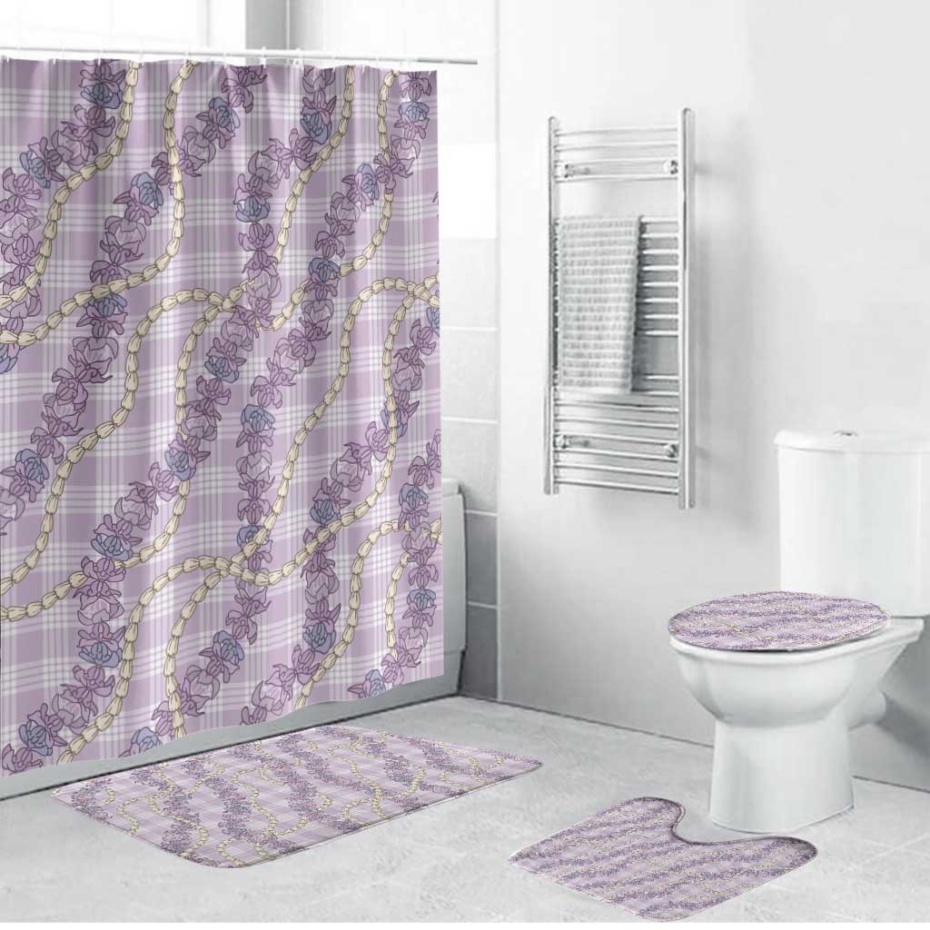 Pua Kalaunu Lei Bathroom Set Palaka Pattern LT01 Bathroom Set (4 pcs) Purple - Polynesian Pride