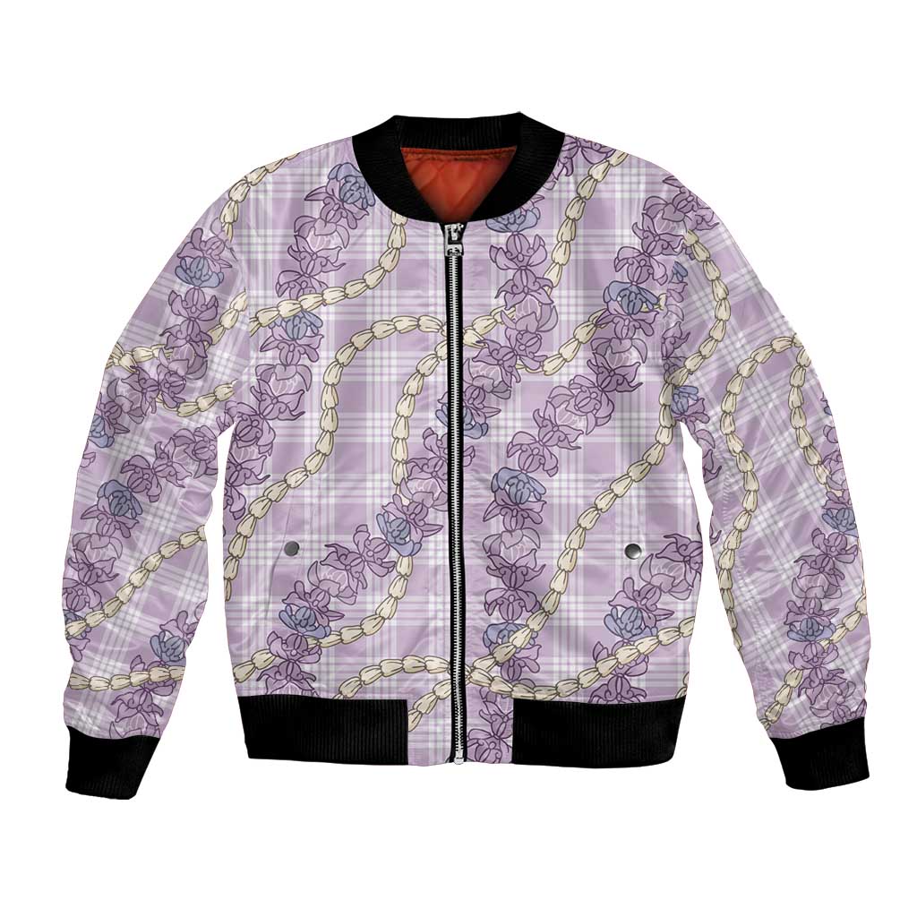 Pua Kalaunu Lei Bomber Jacket Palaka Pattern LT01 Unisex Purple - Polynesian Pride