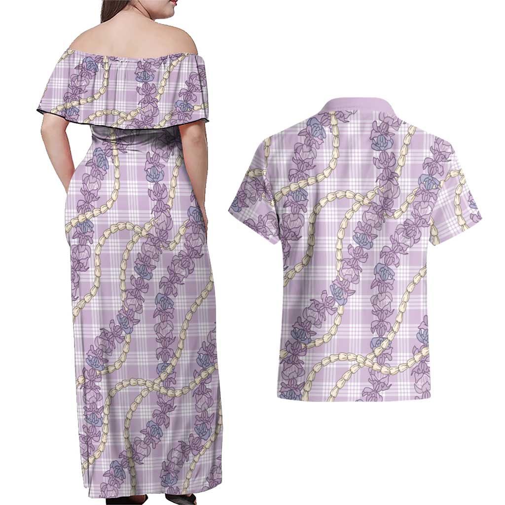 Pua Kalaunu Lei Couples Matching Off Shoulder Maxi Dress and Hawaiian Shirt Palaka Pattern LT01 - Polynesian Pride