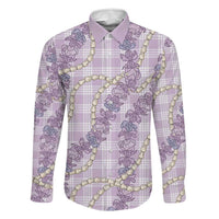 Pua Kalaunu Lei Family Matching Mermaid Dress and Hawaiian Shirt Palaka Pattern LT01 Dad's Shirt - Long Sleeve Purple - Polynesian Pride