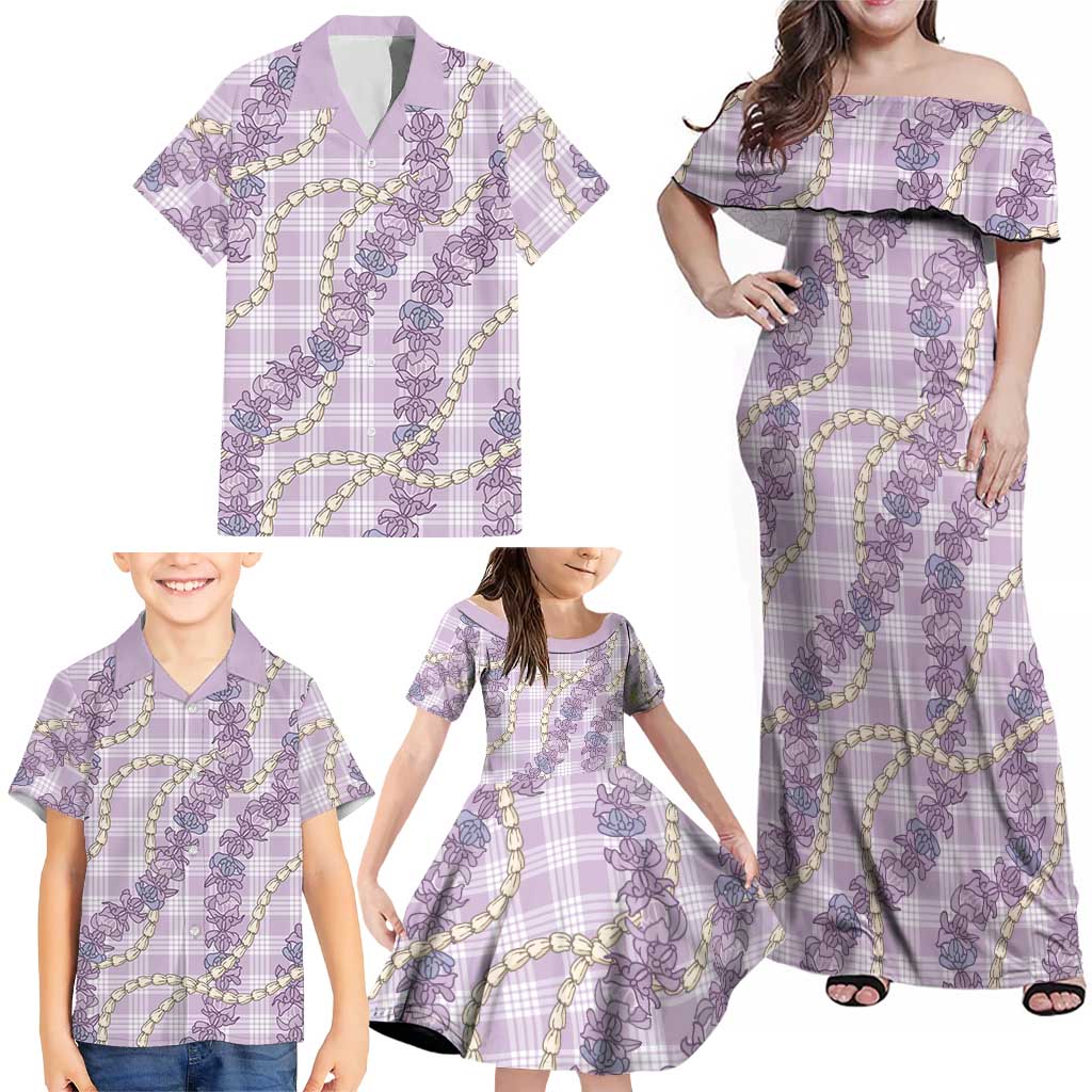 Pua Kalaunu Lei Family Matching Off Shoulder Maxi Dress and Hawaiian Shirt Palaka Pattern LT01 - Polynesian Pride