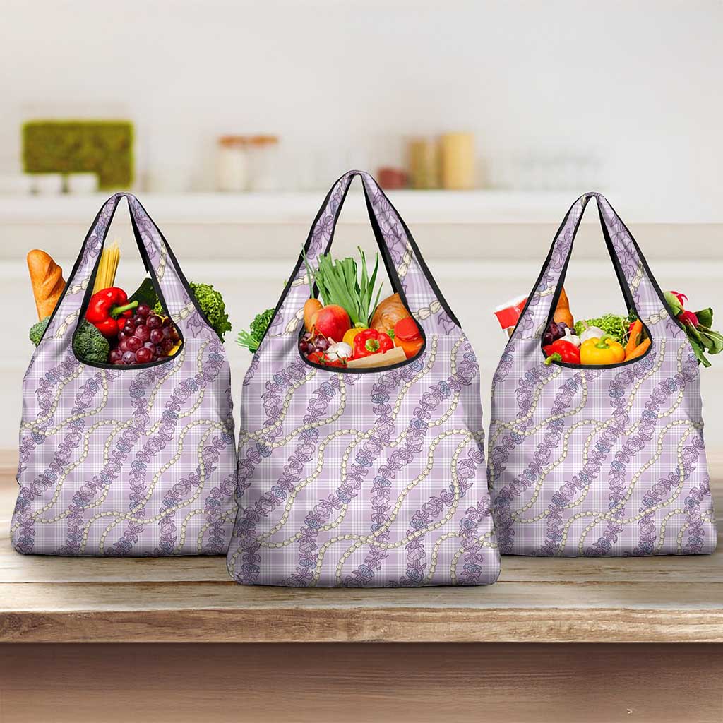 Pua Kalaunu Lei Grocery Bag Palaka Pattern LT01 3-pack One Size Purple - Polynesian Pride