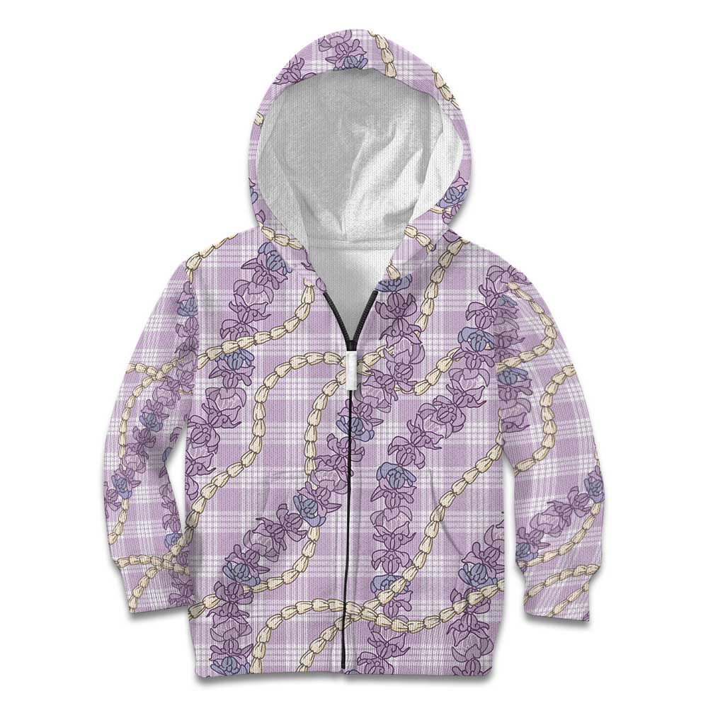 Pua Kalaunu Lei Kid Hoodie Palaka Pattern LT01 Zip Hoodie Purple - Polynesian Pride