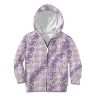 Pua Kalaunu Lei Kid Hoodie Palaka Pattern LT01 Zip Hoodie Purple - Polynesian Pride