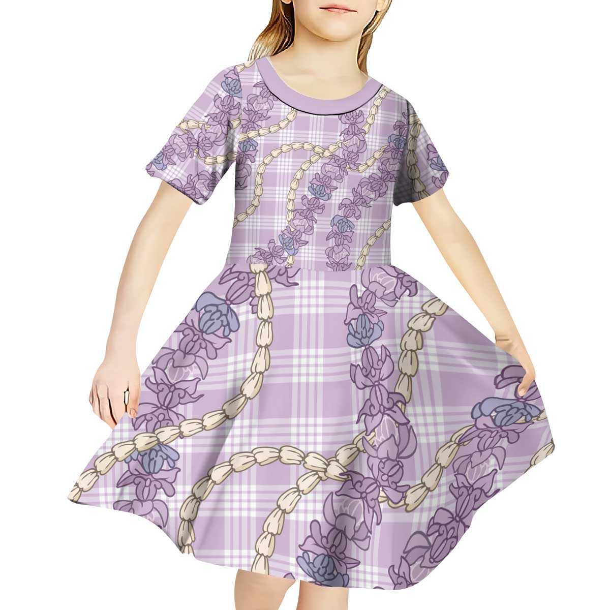 Pua Kalaunu Lei Kid Short Sleeve Dress Palaka Pattern LT01 - Polynesian Pride