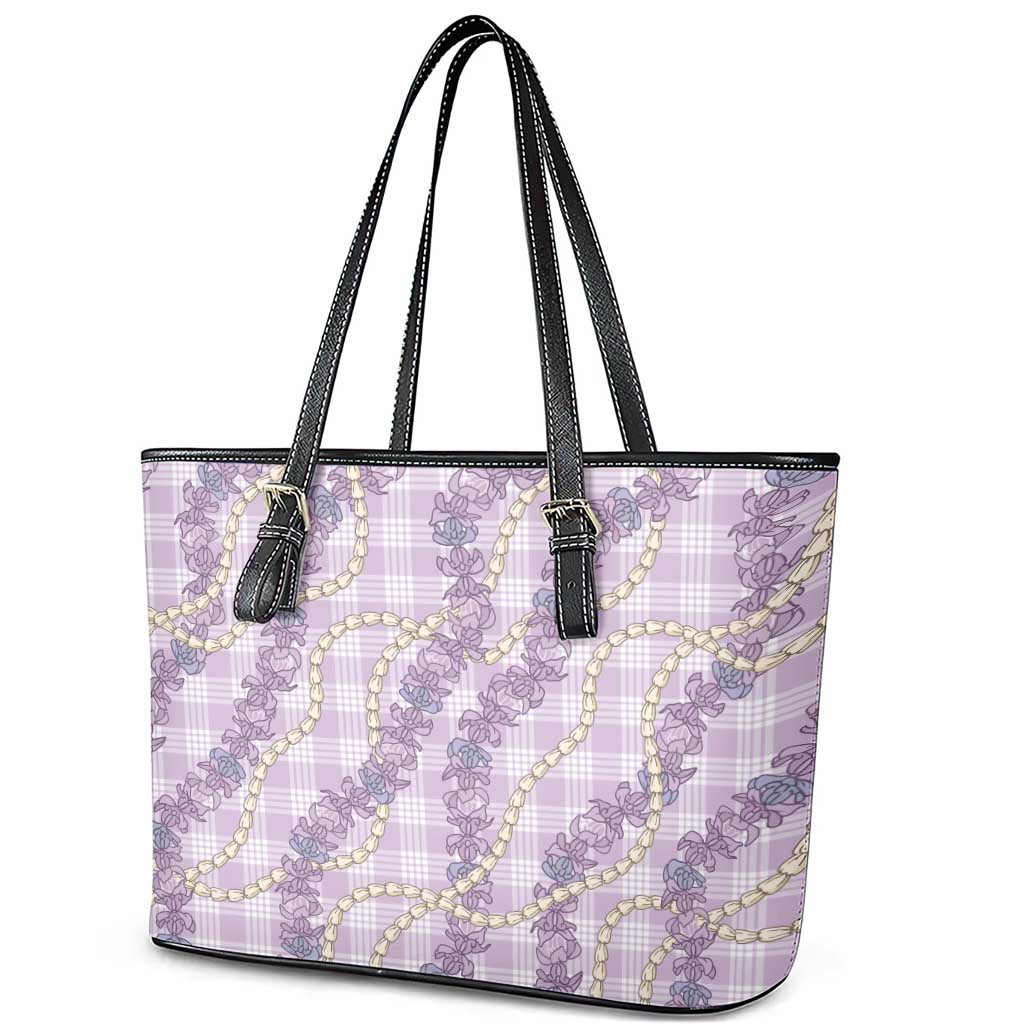 Pua Kalaunu Lei Leather Tote Bag Palaka Pattern