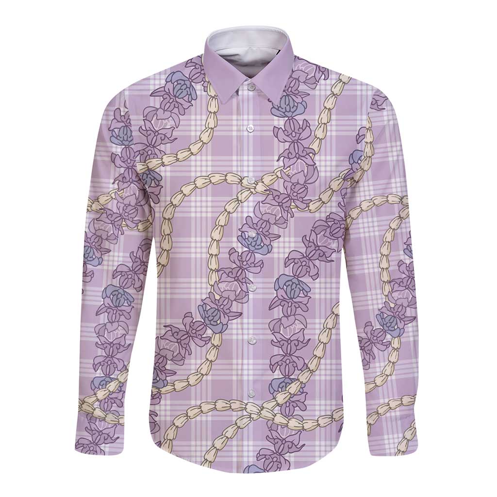 Pua Kalaunu Lei Long Sleeve Button Shirt Palaka Pattern LT01 Unisex Purple - Polynesian Pride