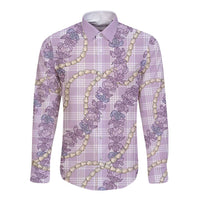 Pua Kalaunu Lei Long Sleeve Button Shirt Palaka Pattern LT01 Unisex Purple - Polynesian Pride