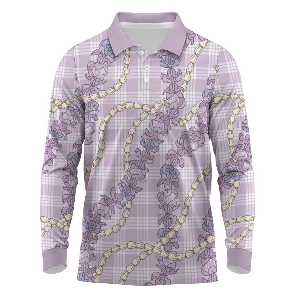 Pua Kalaunu Lei Long Sleeve Polo Shirt Palaka Pattern LT01 Purple - Polynesian Pride