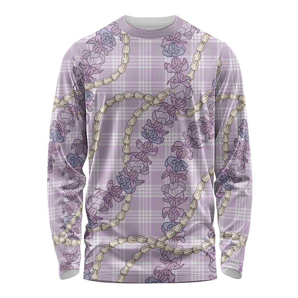 Pua Kalaunu Lei Long Sleeve Shirt Palaka Pattern LT01 Unisex Purple - Polynesian Pride