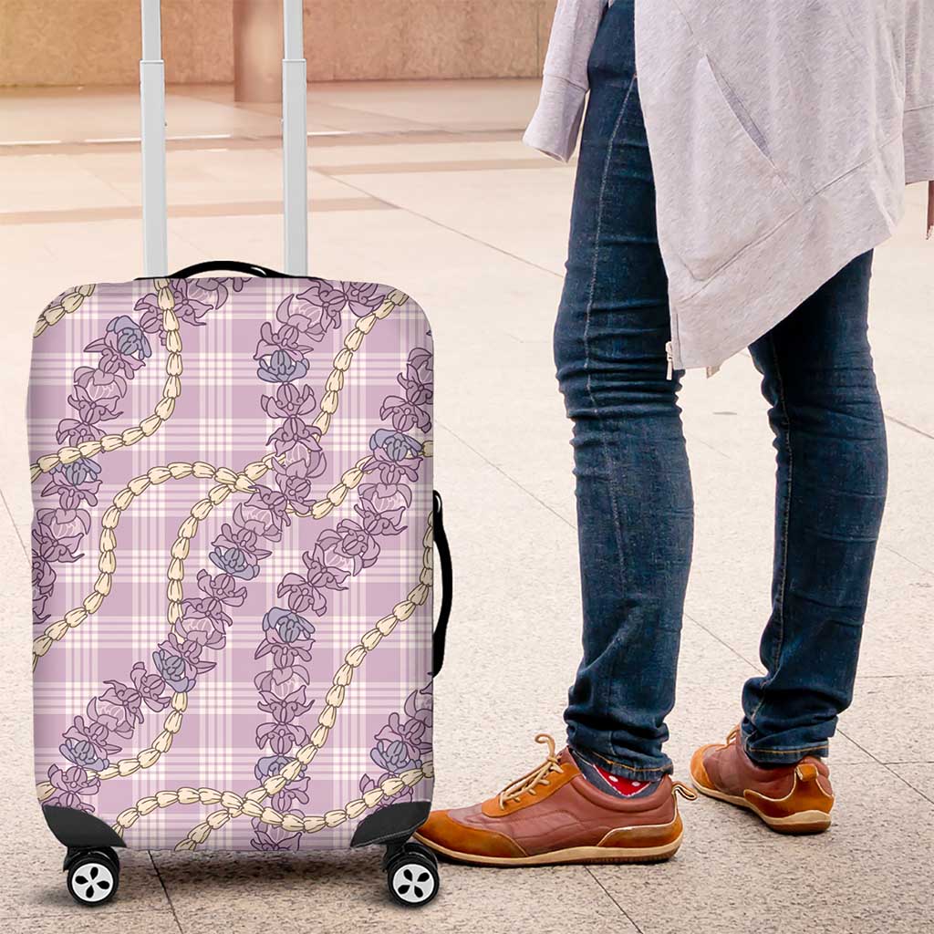Pua Kalaunu Lei Luggage Cover Palaka Pattern LT01 Purple - Polynesian Pride