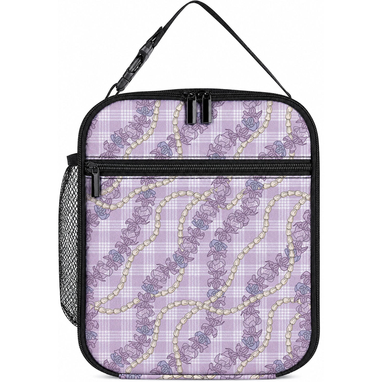 Pua Kalaunu Lei Lunch Bag Palaka Pattern LT01 10.2 × 8.3 × 4.3 inch Purple - Polynesian Pride
