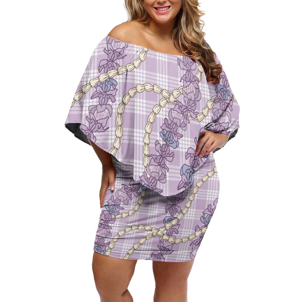 Pua Kalaunu Lei Off Shoulder Short Dress Palaka Pattern