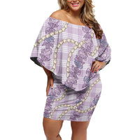 Pua Kalaunu Lei Off Shoulder Short Dress Palaka Pattern