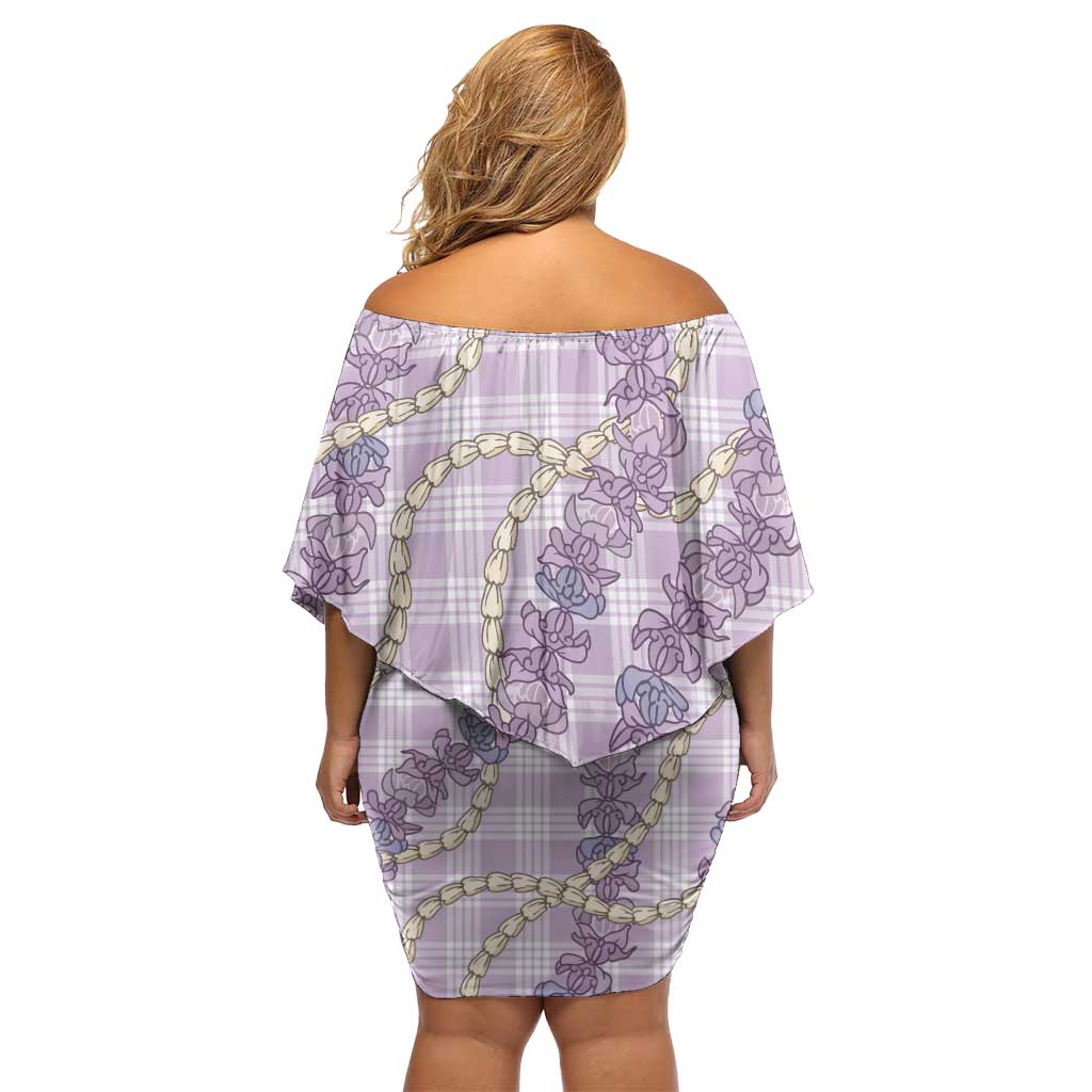 Pua Kalaunu Lei Off Shoulder Short Dress Palaka Pattern