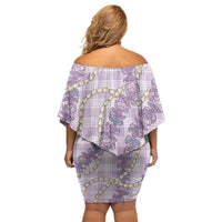 Pua Kalaunu Lei Off Shoulder Short Dress Palaka Pattern
