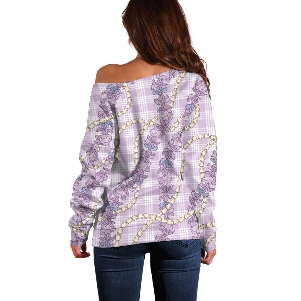 Pua Kalaunu Lei Off Shoulder Sweater Palaka Pattern LT01 - Polynesian Pride
