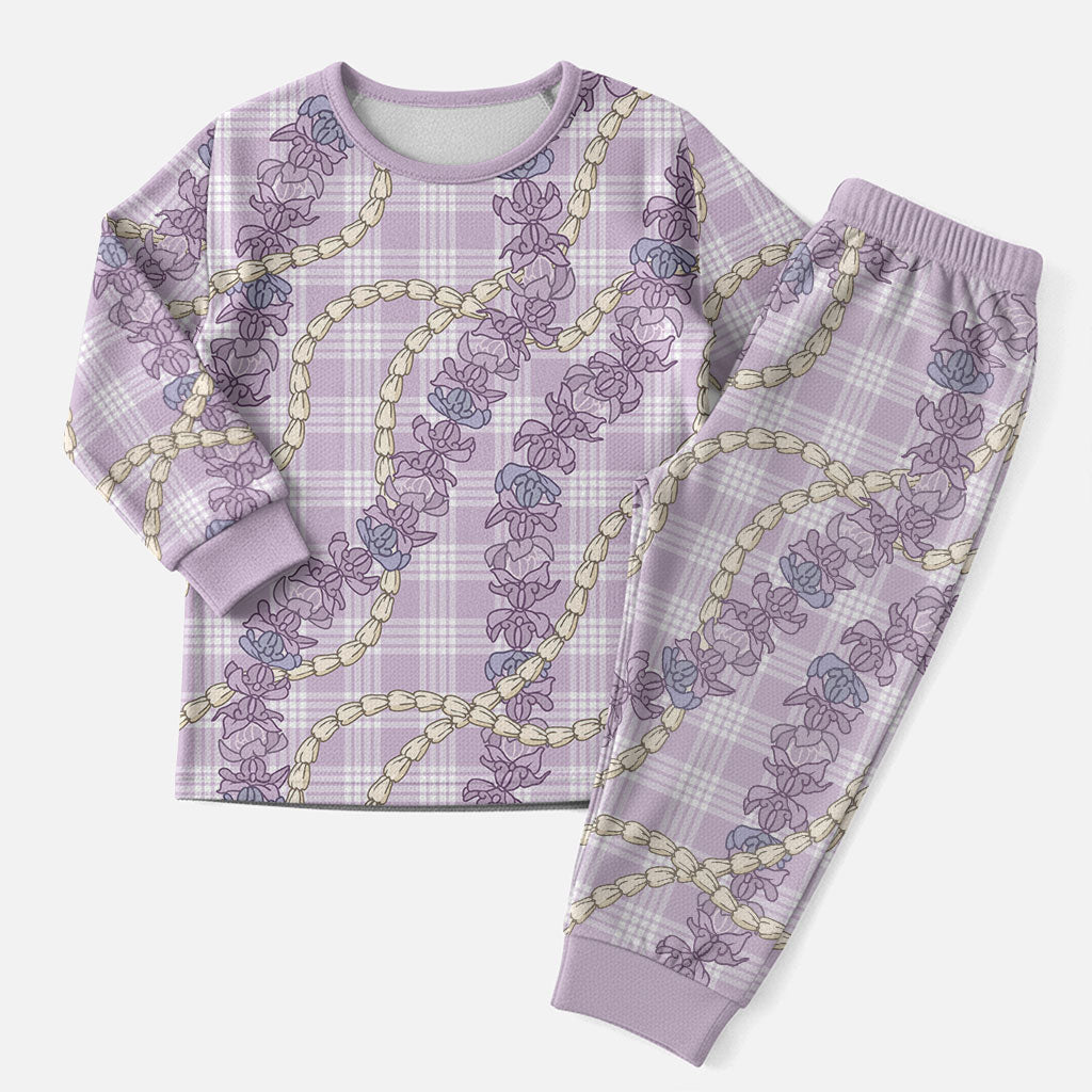Pua Kalaunu Lei Christmas Pajama Set Palaka Pattern LT01 Men Purple - Polynesian Pride