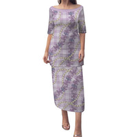 Pua Kalaunu Lei Puletasi Palaka Pattern LT01 Long Dress Purple - Polynesian Pride