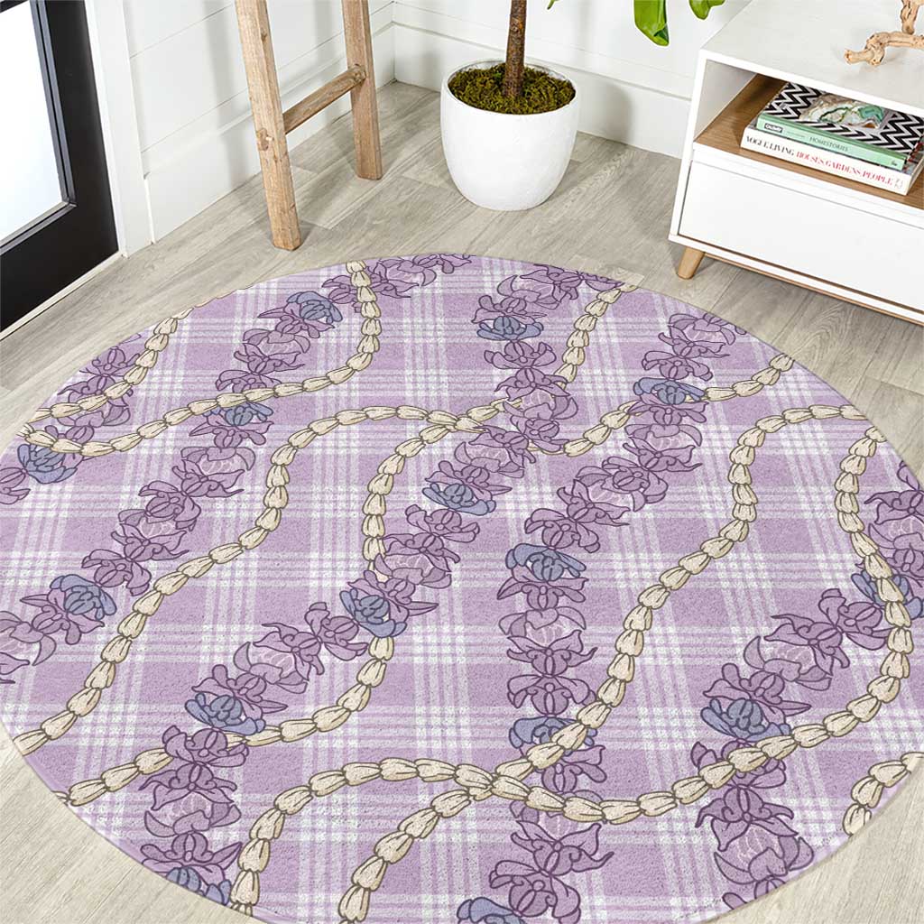 Pua Kalaunu Lei Round Carpet Palaka Pattern LT01 Purple - Polynesian Pride
