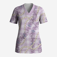 Pua Kalaunu Lei Scrub Top Palaka Pattern LT01 Adult Purple - Polynesian Pride