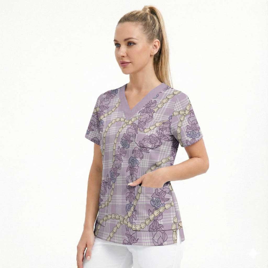 Pua Kalaunu Lei Scrub Top Palaka Pattern LT01 - Polynesian Pride