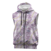 Pua Kalaunu Lei Sleeveless Zip Hoodie Palaka Pattern LT01 Purple - Polynesian Pride