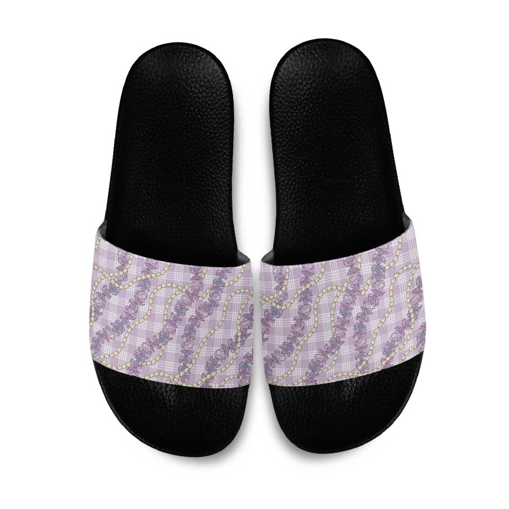Pua Kalaunu Lei Slide Sandals Palaka Pattern LT01 Purple - Polynesian Pride