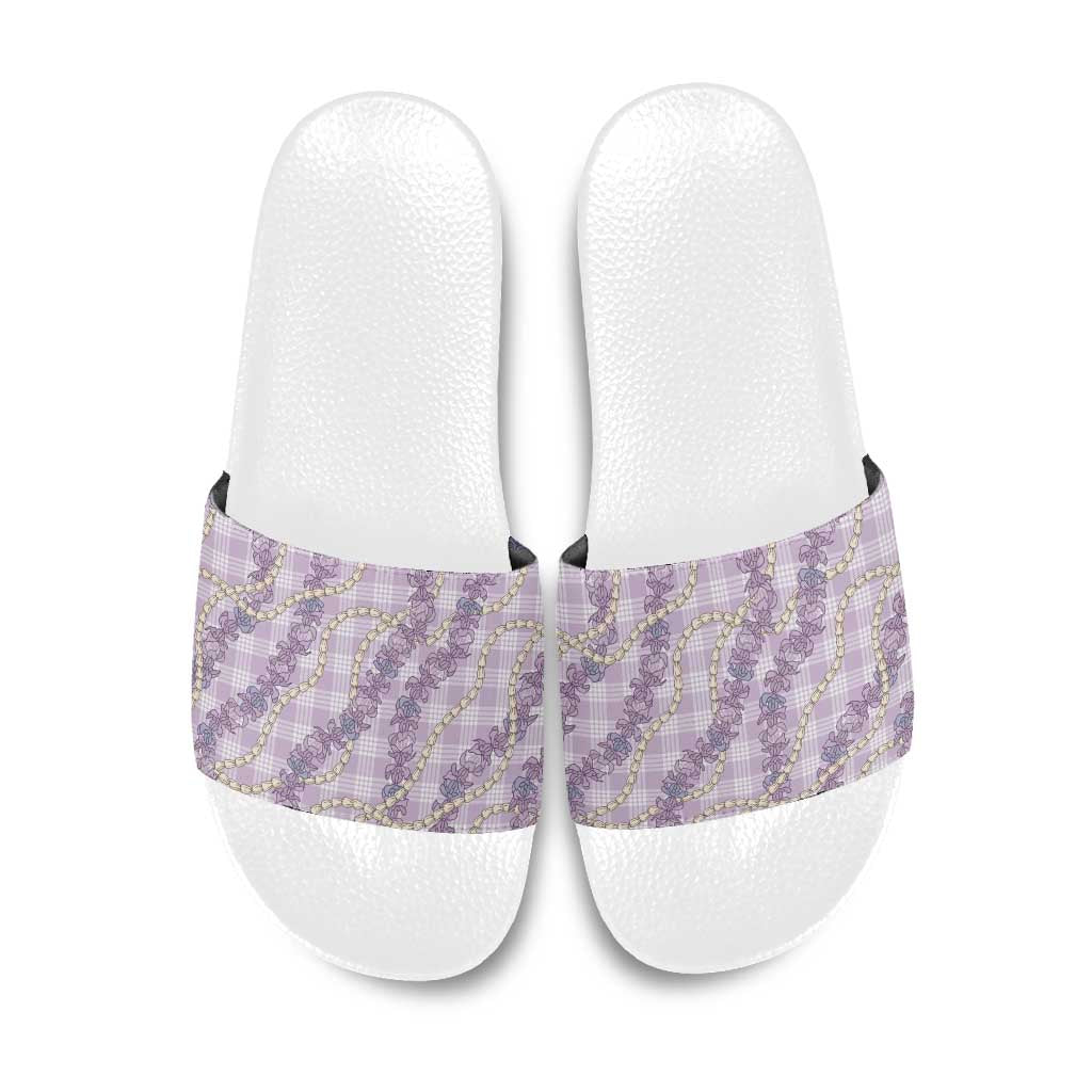Pua Kalaunu Lei Slide Sandals Palaka Pattern LT01 Purple - Polynesian Pride